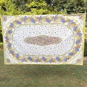 French Provencal 100% Cotton Tablecloth Roses & Lavender Made In France 93x57in